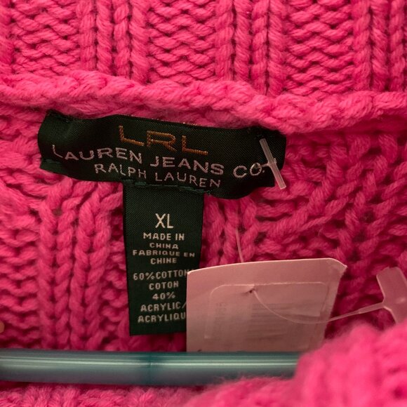 LRL Lauren Ralph Lauren Jeans Co Pink Cable Knit Turtleneck Sweater - Picture 7 of 15